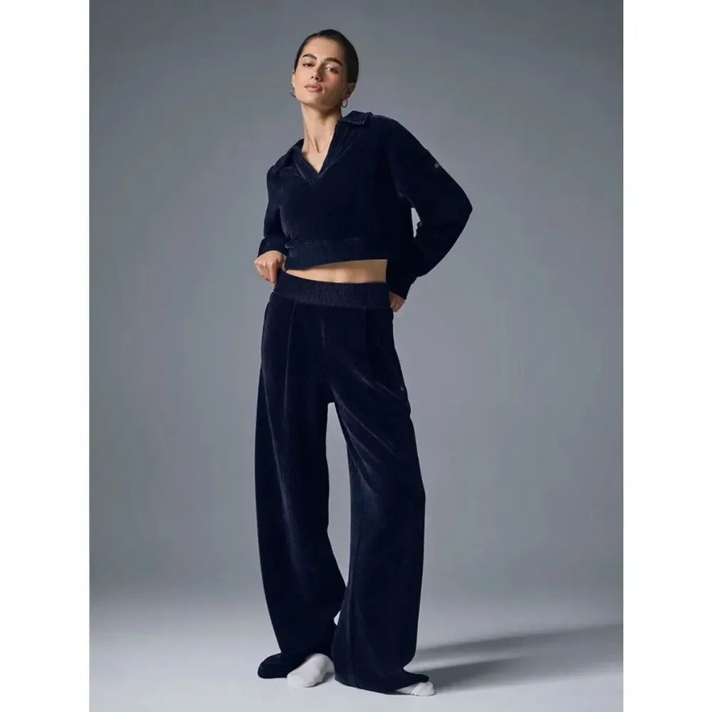 Alo Yoga High-Waist Cozy Day Wide Leg Pant - Navy